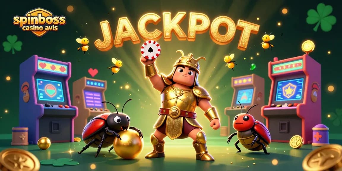 Évaluez Spinboss casino avis avec un héraclée en armure dorée gagnant un chip de poker.