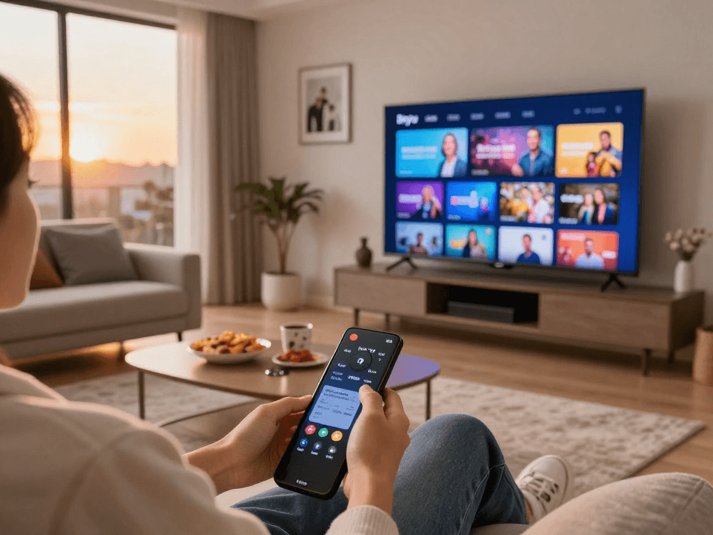 Expérience de streaming avec Iron tv pro sur un grand écran dans un salon confortable