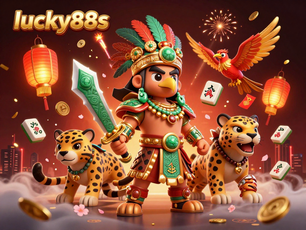 Experience thrilling gameplay with lucky88s featuring Aztec warriors and festive casino elements.