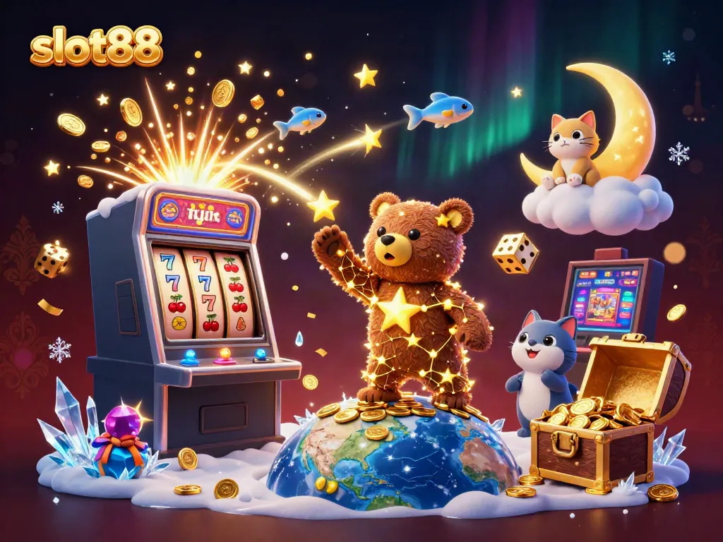 Experience the excitement of slot88 with a vibrant 3D illustration of a jackpot-winning scene.