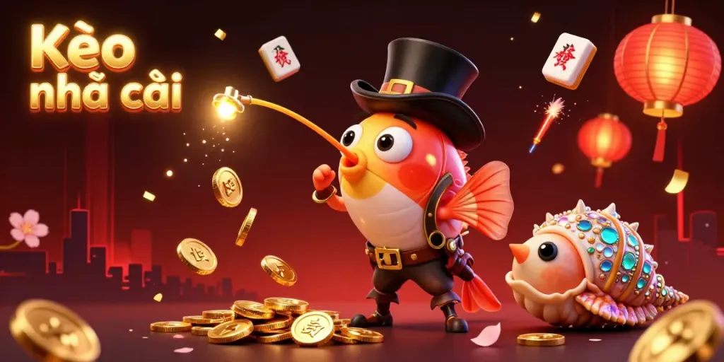 Celebrate Kèo nhà cái with a vibrant scene of deep-sea creatures attracting golden coins and festive elements.