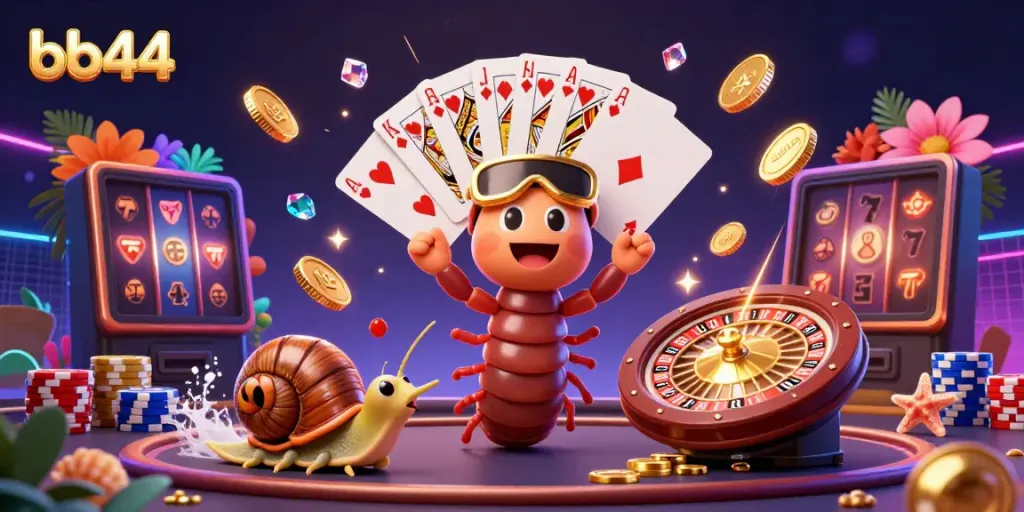 Experience the excitement of bb44 with our lively 3D casino scene full of colorful chips and dynamic characters.