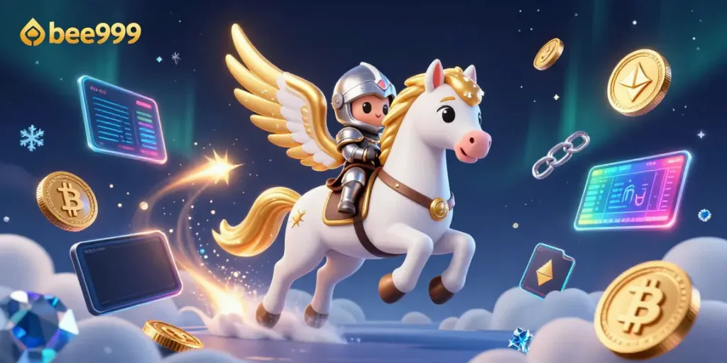 Experience dynamic gameplay at bee999 with a magical scene of adventures and crypto elements.