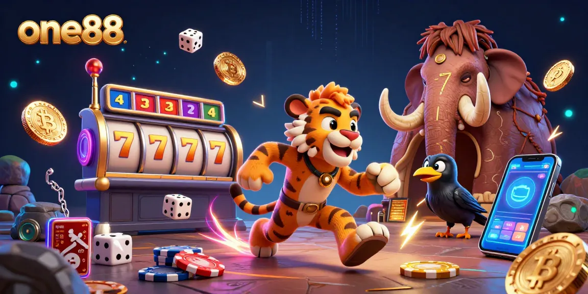 Experience thrilling gameplay at one88 with a dynamic caveman and tiger duo running a prehistoric casino.